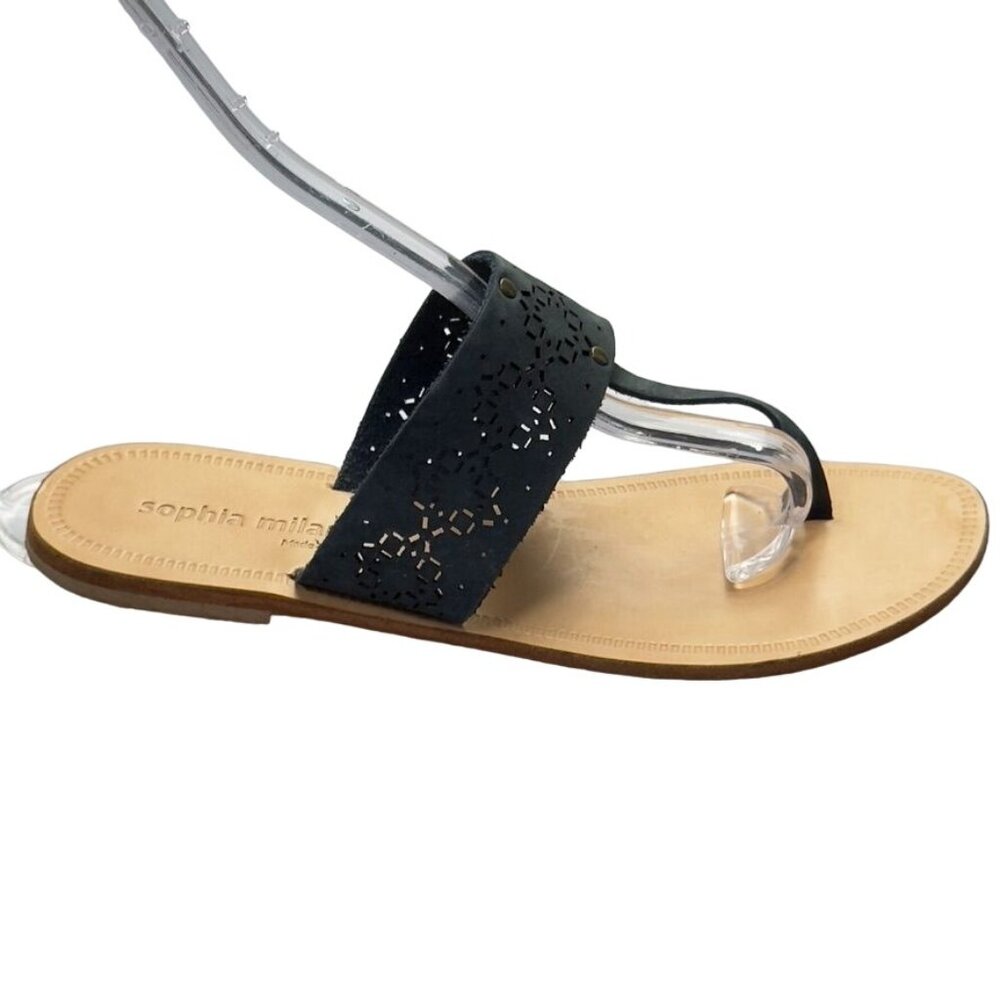 SOPHIA MILANO Women's Shoes Gray Flat Slides Perforated Leather Thongs Size 7.5M - Picture 11 of 15